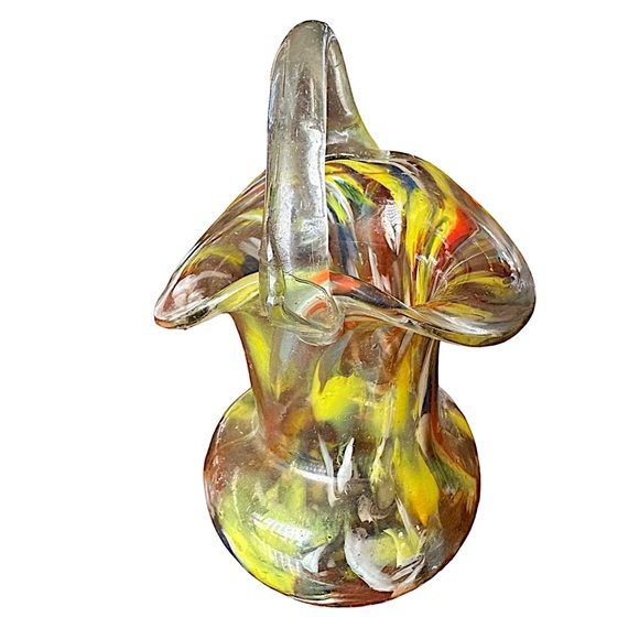 Hand Blown Multicolor Art Glass Pitcher & Basket (set of 2) - Picture 3 of 7